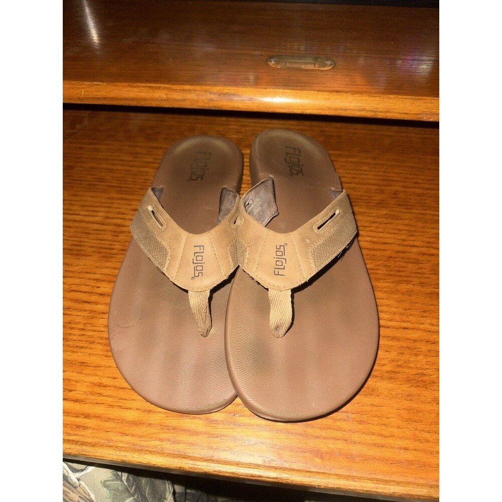 Flojos Men's Hydro Flip Flops Memory Foam Brown Sandals Size 10